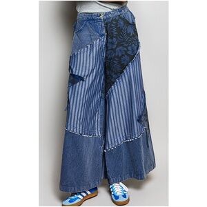 POL Patchwork Wide-Leg Jeans in Multiple Blues